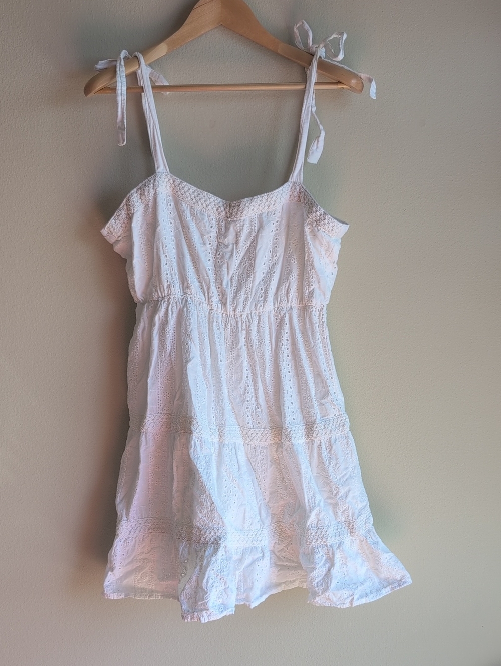 Jessica Simpson White Eyelet Tie-Shoulder Sundress, Size L, 100% cotton